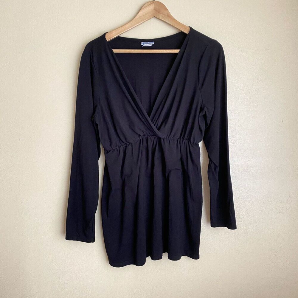 Motherhood Maternity L Black Deep V Long Sleeve Pregnancy Nursing Postpartum